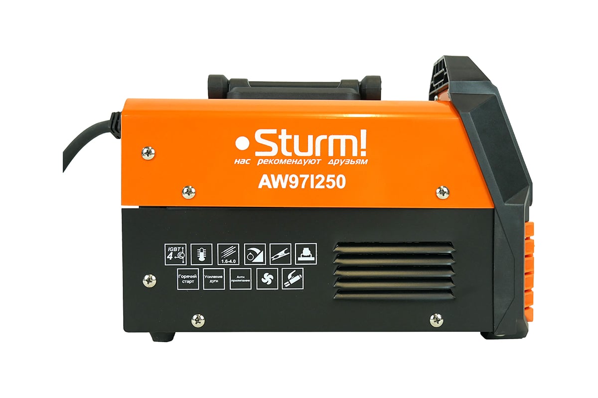 Сварочный инвертор Sturm 250А, ПВ 60%, 170-250В, HotStart/AntiStick/ArcForce AW97I250