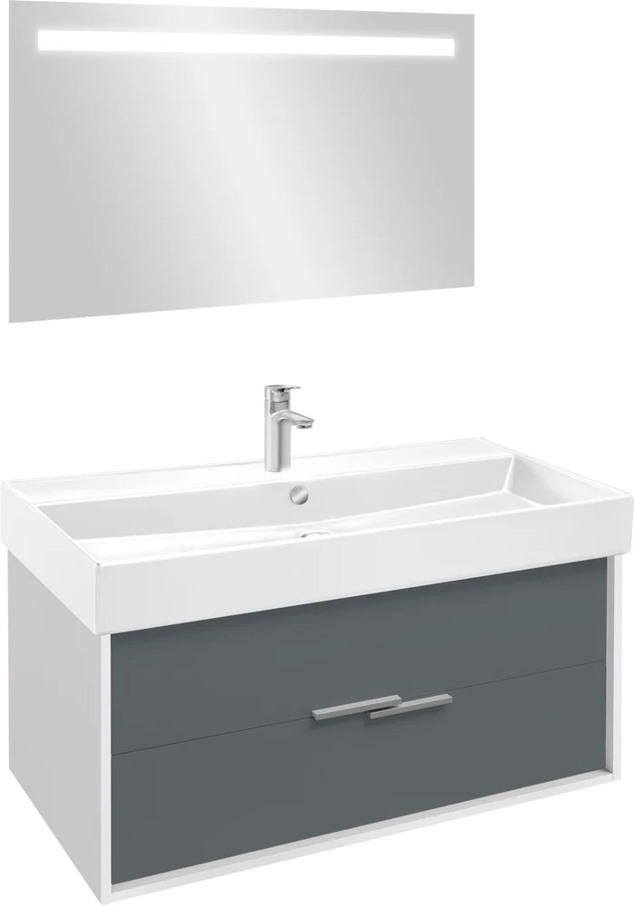 Мебель для ванной Jacob Delafon Vivienne NEW 100 см с ручками, белый блест./серый