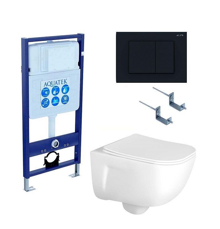 Подвесной унитаз SET Aquatek Дива-012 4в1, кнопка черный матовый Подвесной унитаз SET Aquatek Дива-012 4в1, кнопка черный матовый