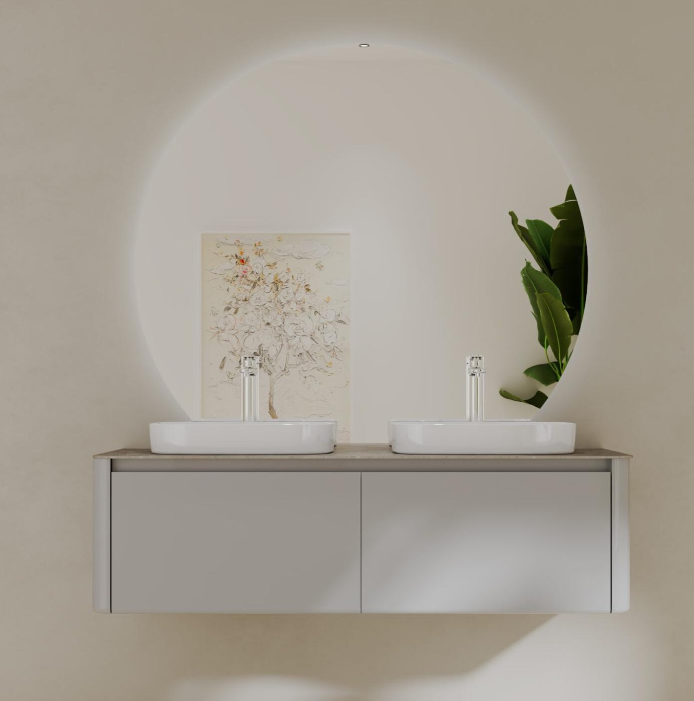 Мебель для ванной Black&White Universe U915.1400-2 Double 140 см, светло-серый, две раковины Мебель для ванной Black&White Universe U915.1400-2 Double 140 см, светло-серый, две раковины