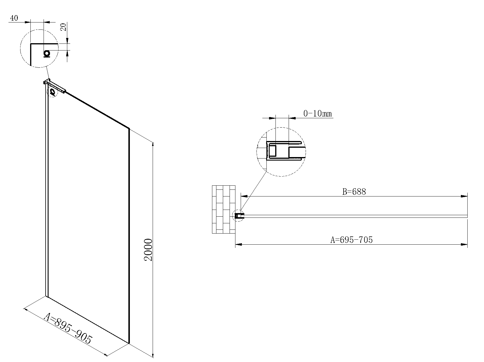 Душевая перегородка Vincea Walk-In VSW-7HA700CLB 70x200 черный матовый, прозрачное