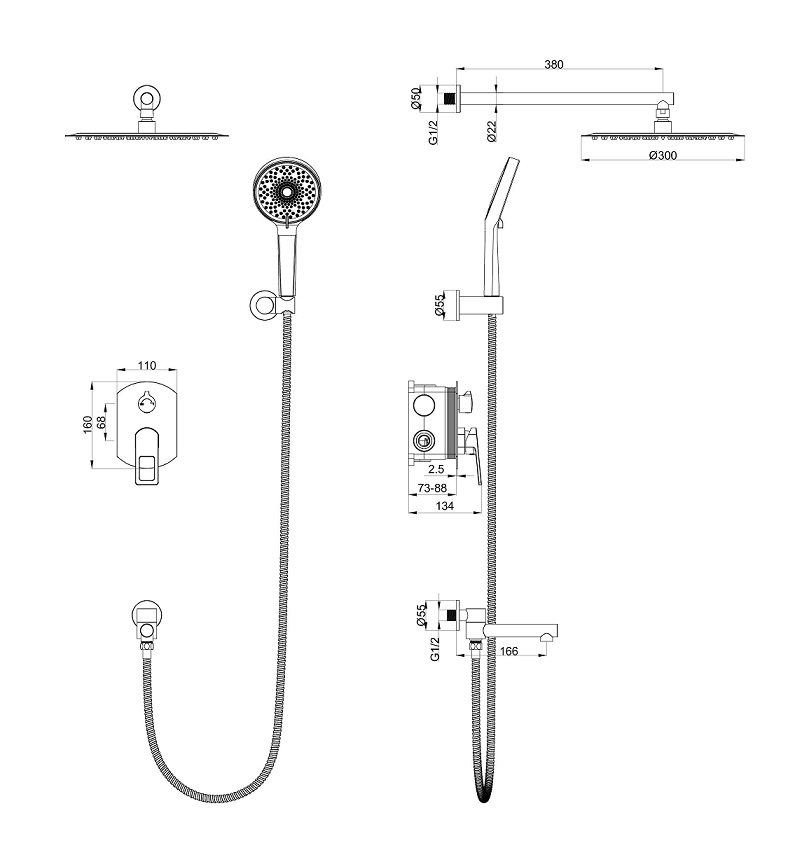 Душевой набор Wonzon&Woghand Frame WW-88939010-MB черный матовый