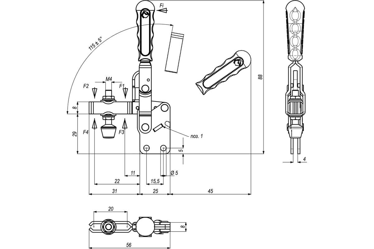 Прижим механический вертикальный KUKAMET B212-0