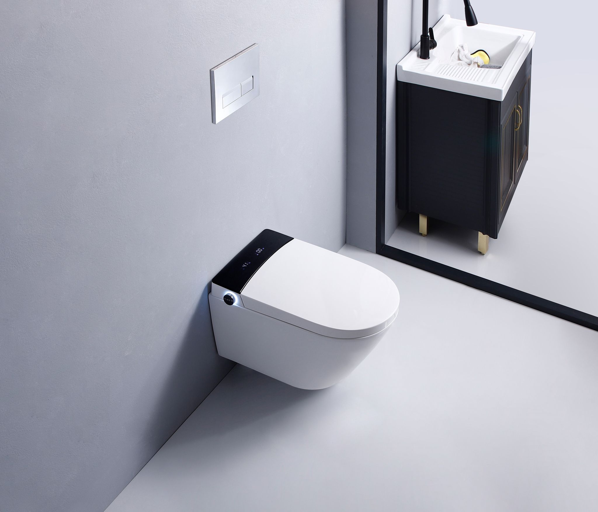 Электронный подвесной унитаз-биде Timo TЕ-751B с инсталляцией и черной матовой кнопкой