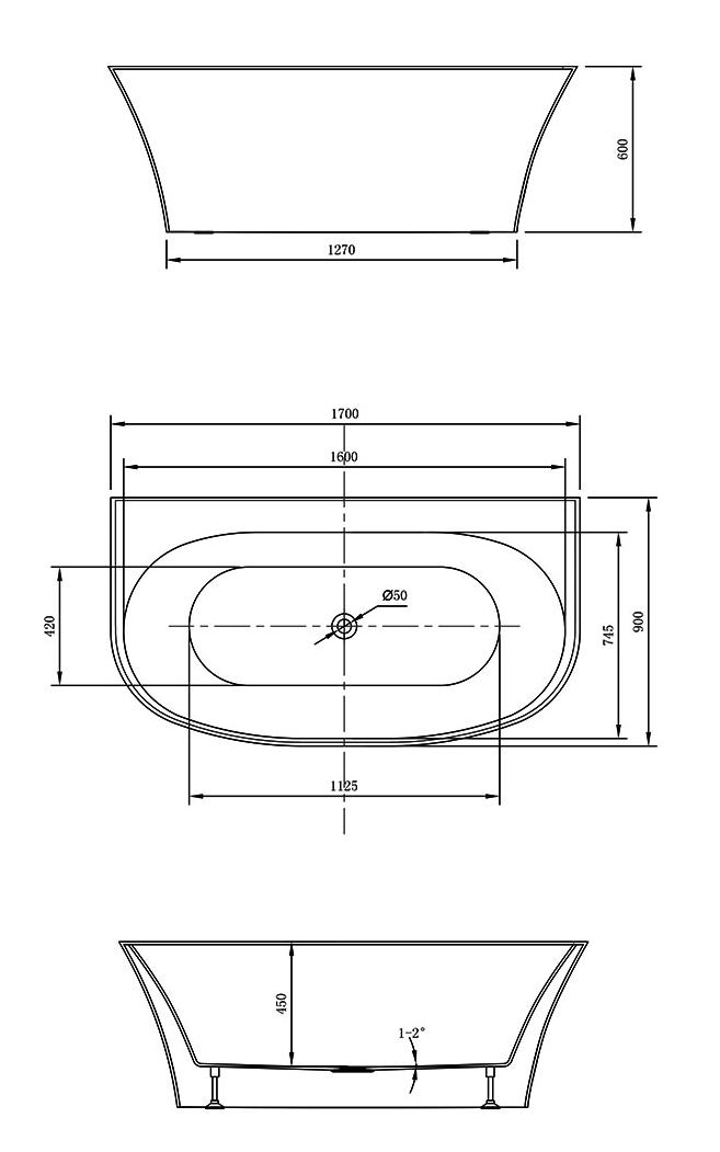 Акриловая ванна Vincea VBT-423-1700 170x90 белый