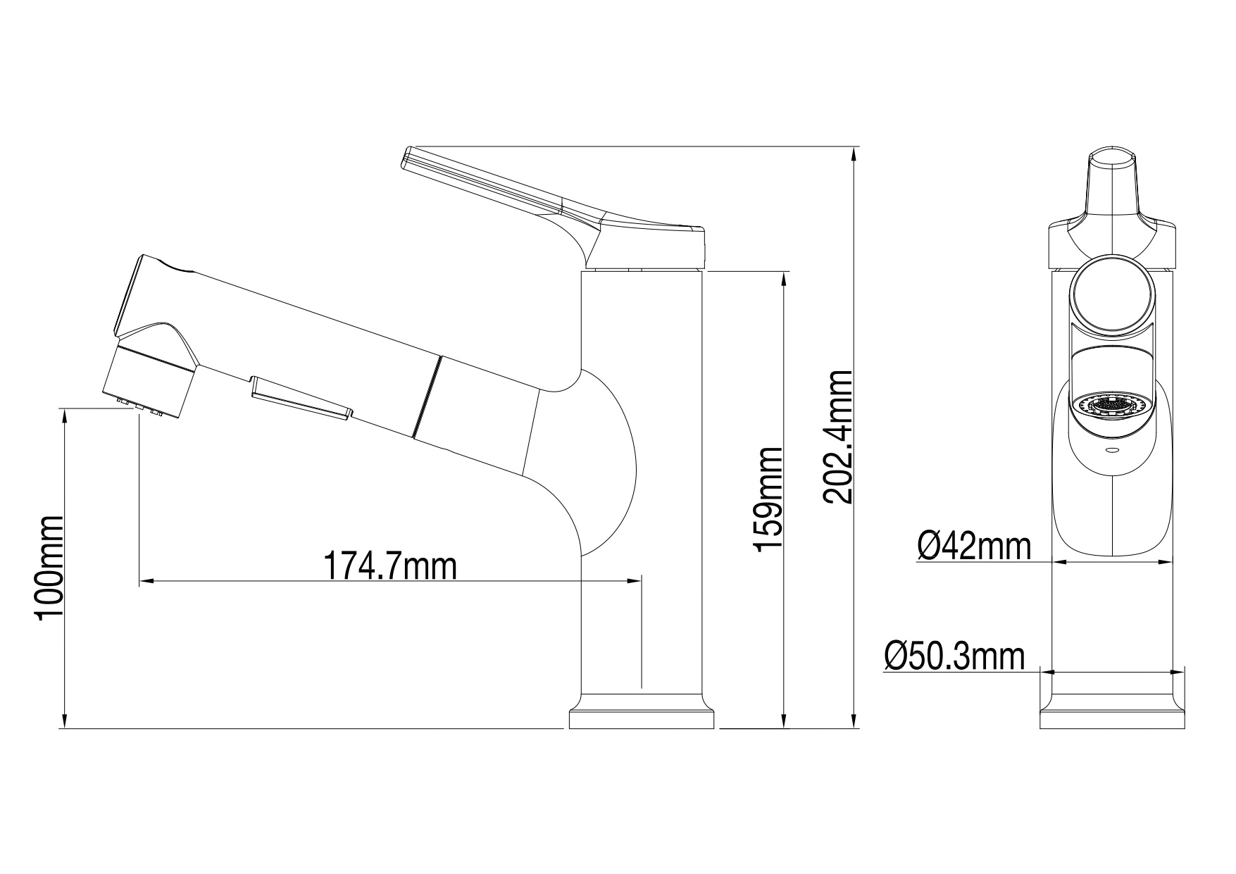 Смеситель для раковины Wonzon&Woghand WW-A40862-CR выдвижной излив, хром