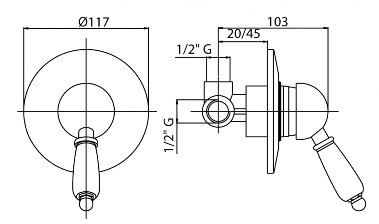 Смеситель для душа Cezares ELITE-DIM-02-Bi бронза, белый