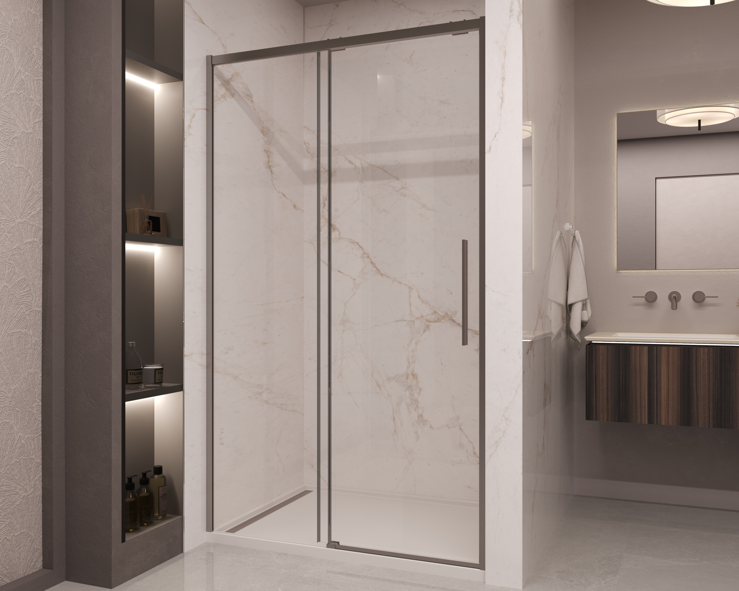 Душевая дверь Vincea Stella VDS-1ST110CLGM 110x200 вороненая сталь, прозрачная