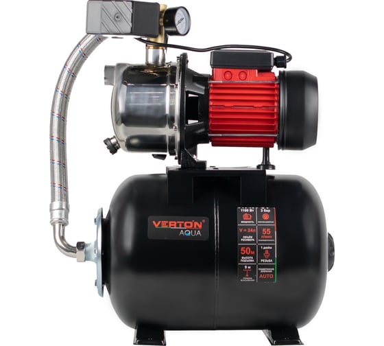Насосная станция Verton AQUA PS1100S/24 1100 Вт, 55 л/мин, 24 л, гл. 9 м, высота 50 м, 1", 3 бар 01.13297.13552