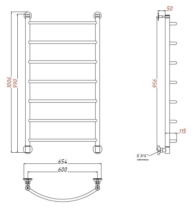 Полотенцесушитель водяной Aquanet Romeo 60x100 см золото