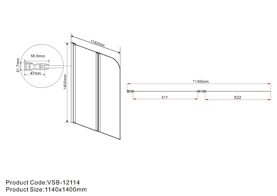 Шторка для ванны Vincea VSB-12114CLB 114x140 черный, прозрачное