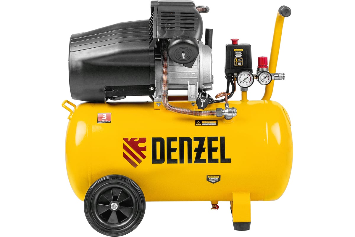 Воздушный компрессор Denzel DCV2200/50 прямой привод, 2,2 кВт, 50 литров, 380 л/мин 58167
