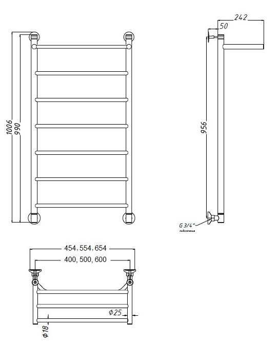 Полотенцесушитель водяной Aquanet Fiona 60x100 см, с верхней полкой