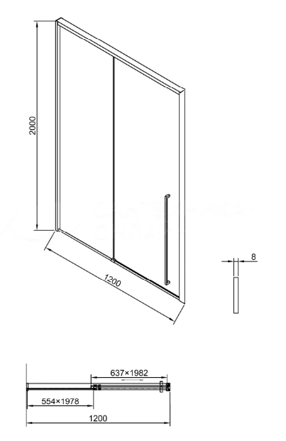 Душевая дверь Timo TDSS-120/17C-8L 120x200 прозрачное, матовое золото
