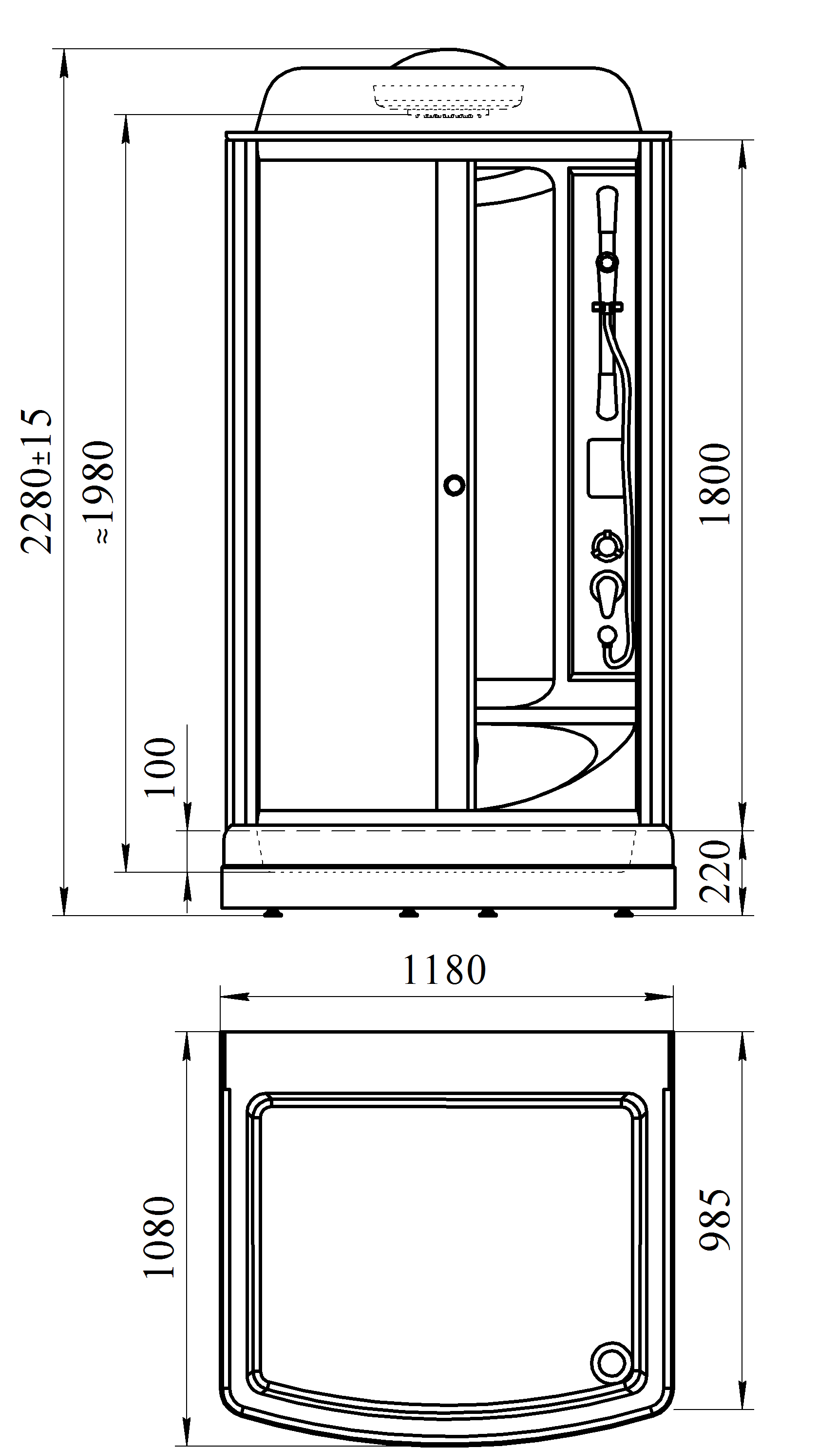Душевая кабина Радомир Диана-1 118x108 стекло Флора, с гидромассажем