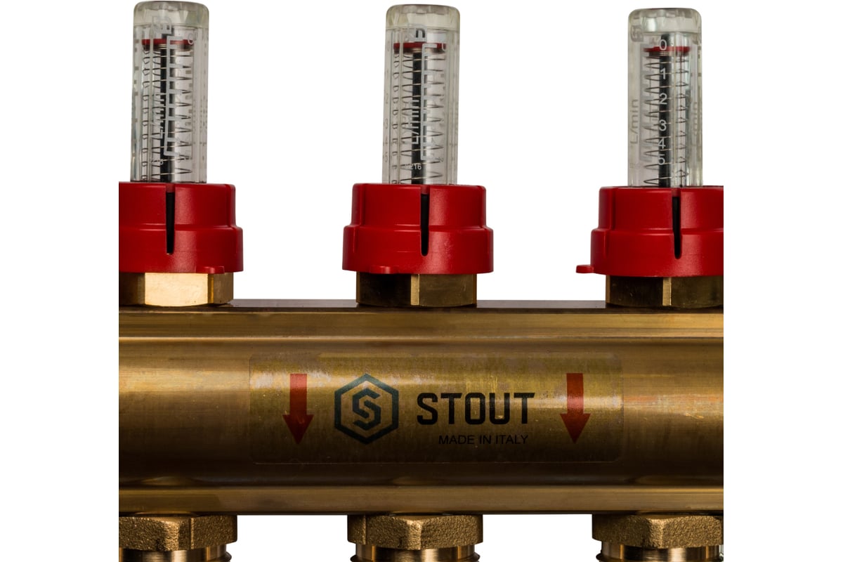 Распределительный коллектор из латуни с расходомерами 5 вых. STOUT SMB 0473 000005