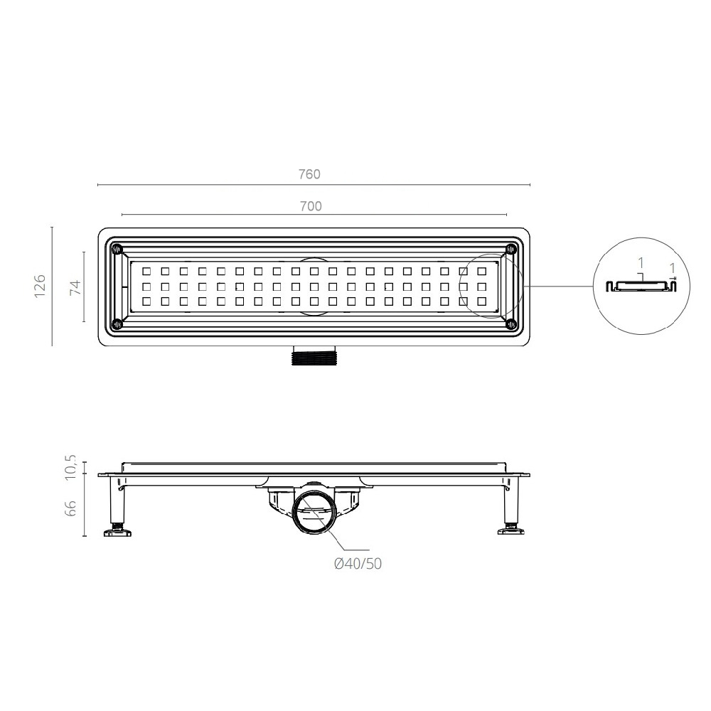 Душевой лоток Ctesi Way Square BK4024140 70 см хром