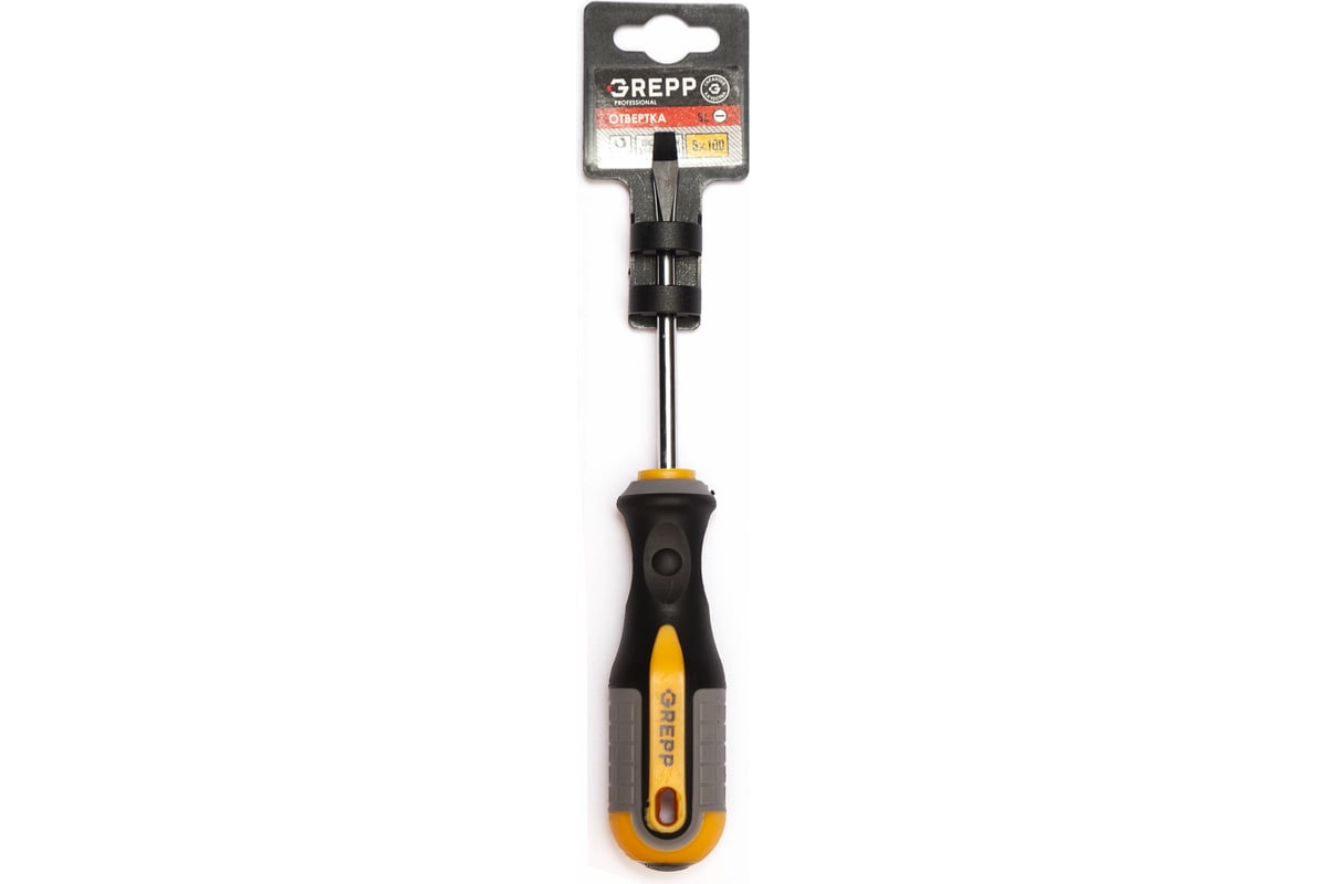 Шлицевая отвертка GREPP SL5*100мм, CrV, 3х-компонентная рукоятка 201-006