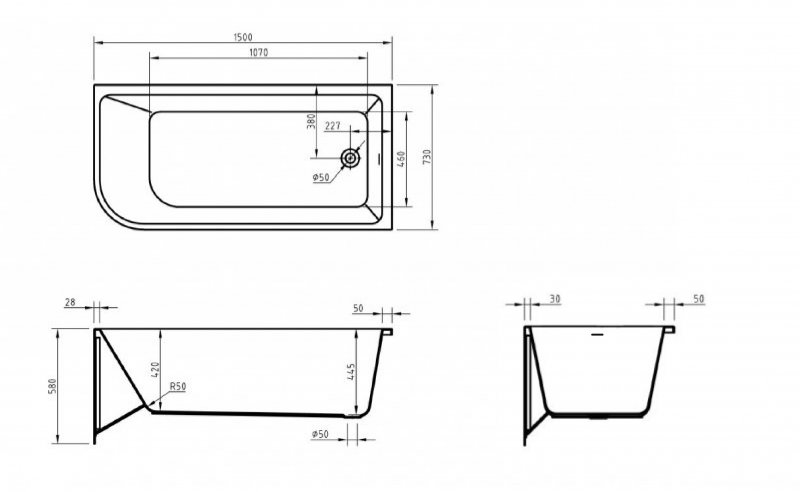 Акриловая ванна BelBagno BB712 150x73 см BB712-1500-730-R