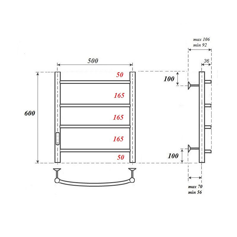 Полотенцесушитель электрический Point PN04756 П4 50x60 диммер слева, хром