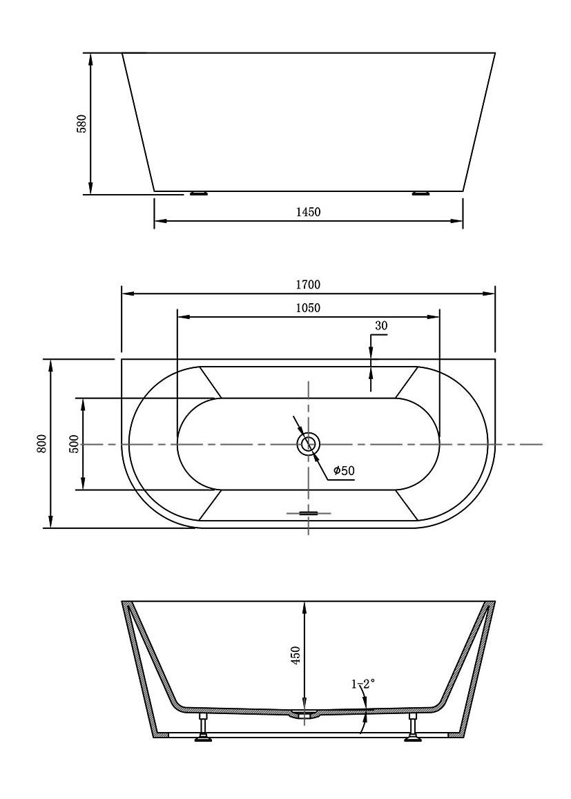 Акриловая ванна Vincea VBT-421 170x80 белый матовый