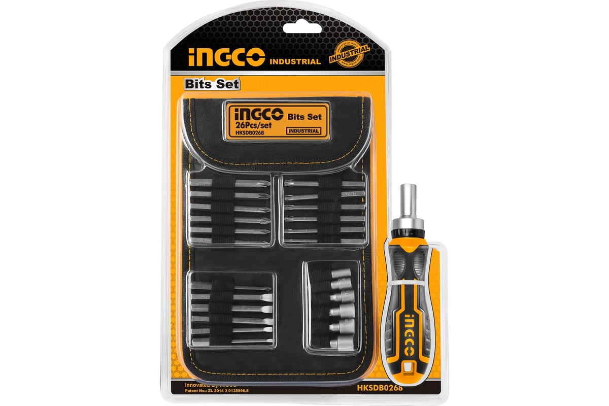 Отвертка с битами Ingco INDUSTRIAL трещоточная, 26шт HKSDB0268