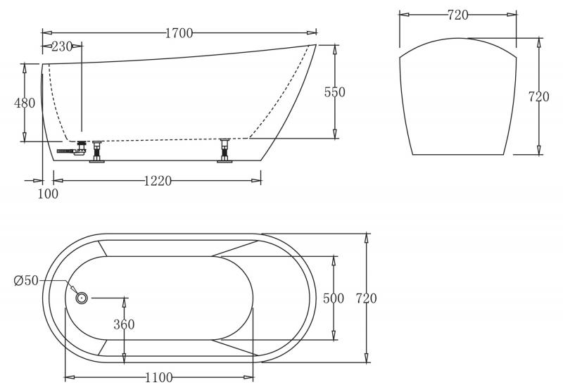 Акриловая ванна BelBagno BB62-1700 170x72 см