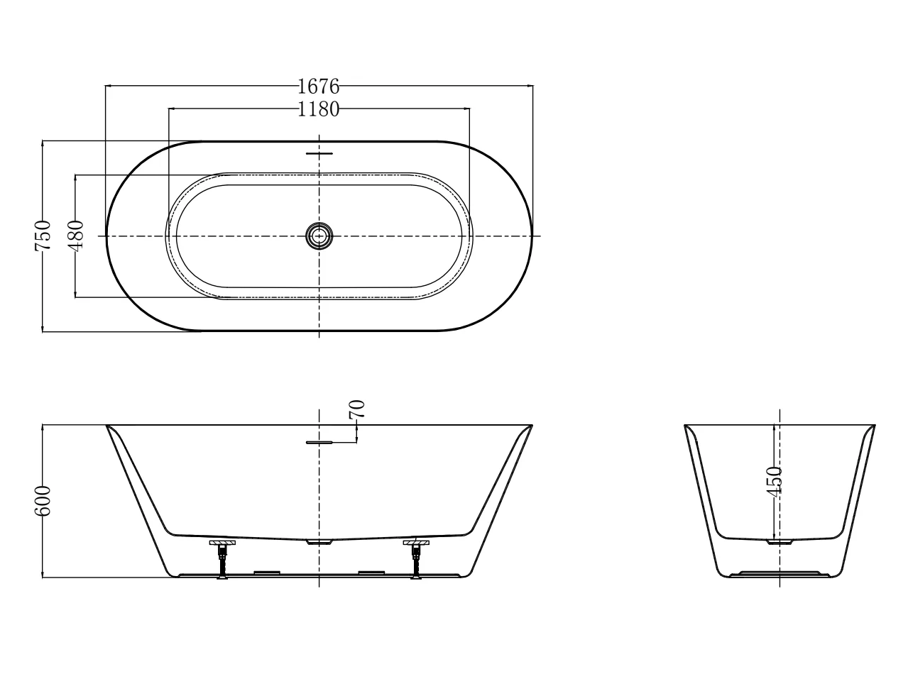 Акриловая ванна AQUAme AQM3501GW 167x75 см белый глянец