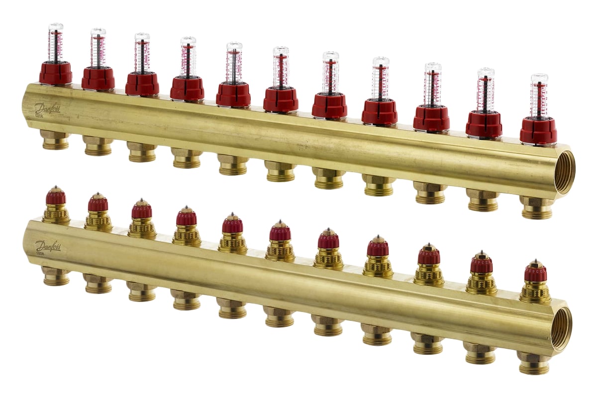 Коллекторы Danfoss FHF-11F с расходомерами для 11 контуров 088U0531