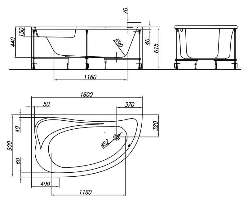 Акриловая ванна Kolpa-San Calando BASIS 160x90 L/R