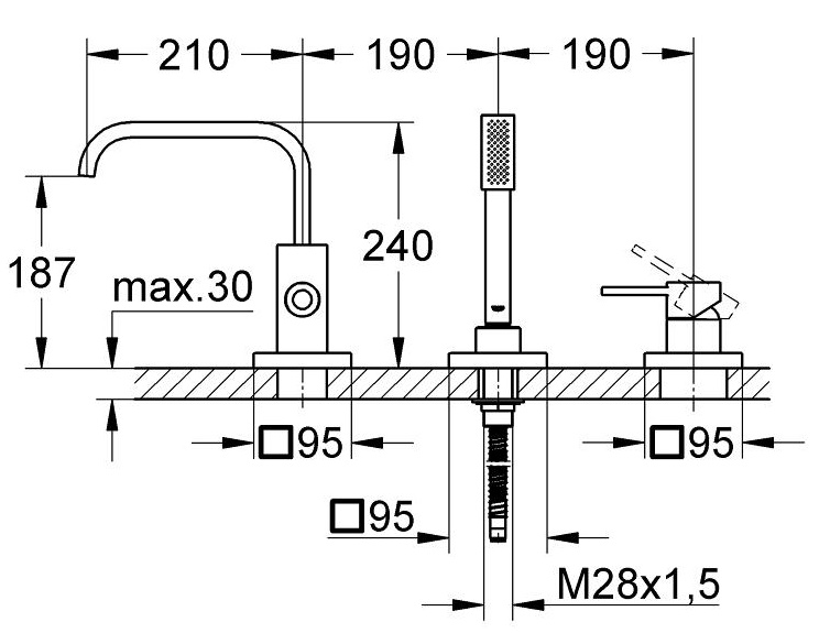 Смеситель на борт ванны Grohe Allure 19316000 с душем