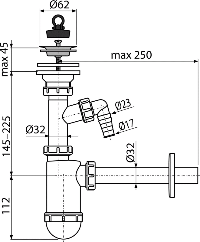 Сифон для раковины Alcaplast A410P с отводом