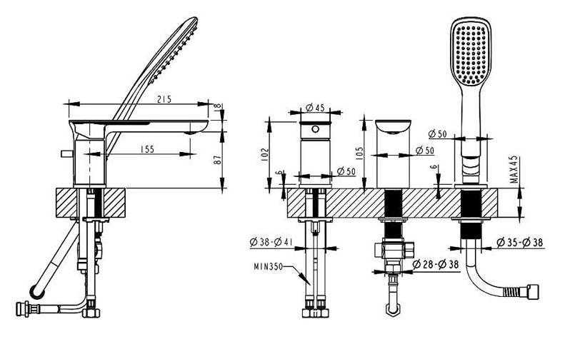 Смеситель для ванны Bravat Gina F565104C-2-RUS