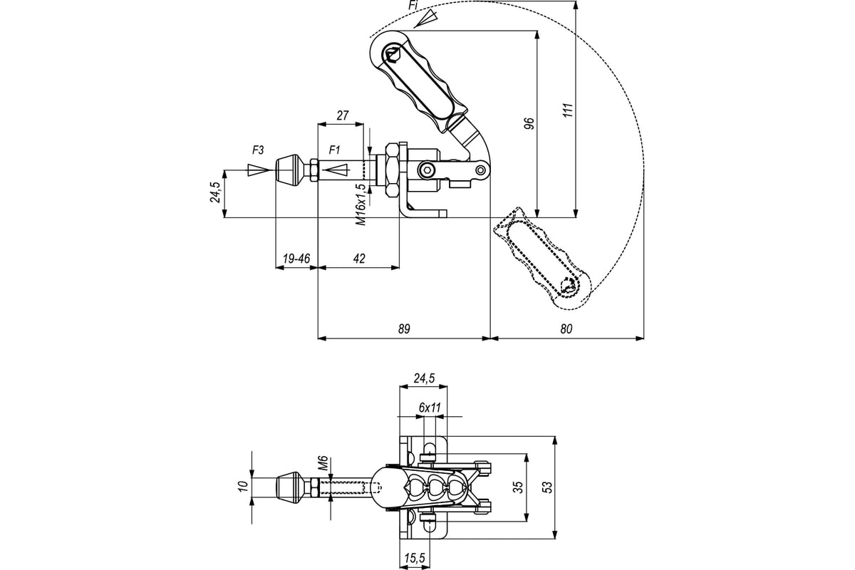 Механический плунжерный зажим KUKAMET с кронштейном усилие 173 кг 511-2