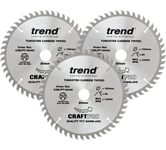 Пильный диск 160 мм три диска в комплекте (48 зубьев) Trend CSB/PT160/3PK