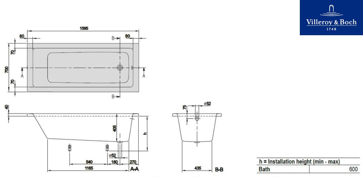 Акриловая ванна Villeroy&Boch Targa Plus Mono 160x70 см