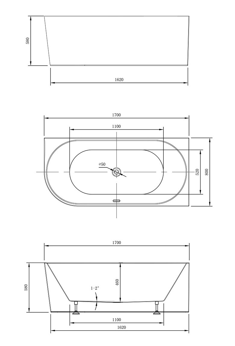 Акриловая ванна Vincea VBT-402 170x80, R