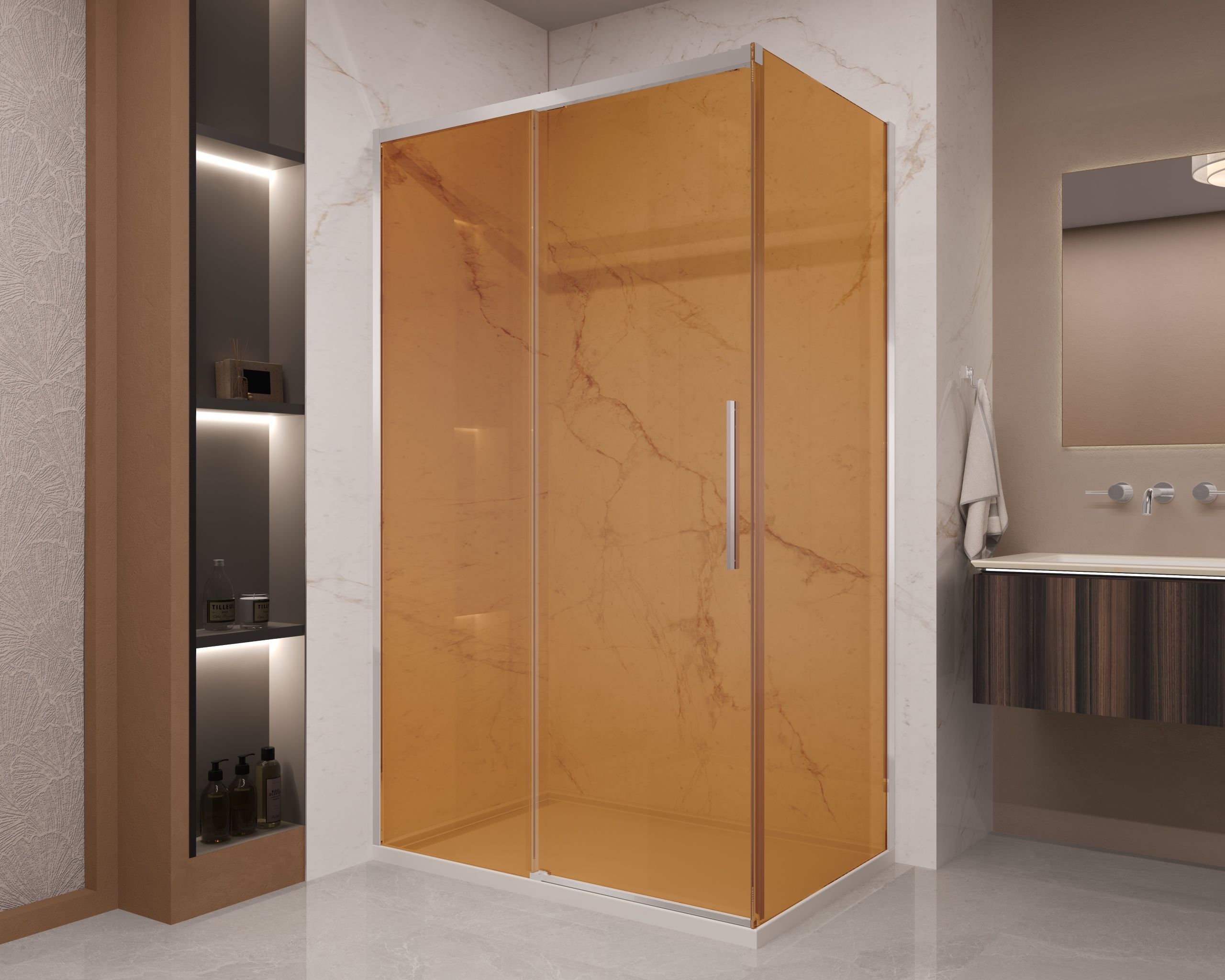 Душевой уголок Vincea Stella VSR-1ST9012GS 120x90 хром, янтарь