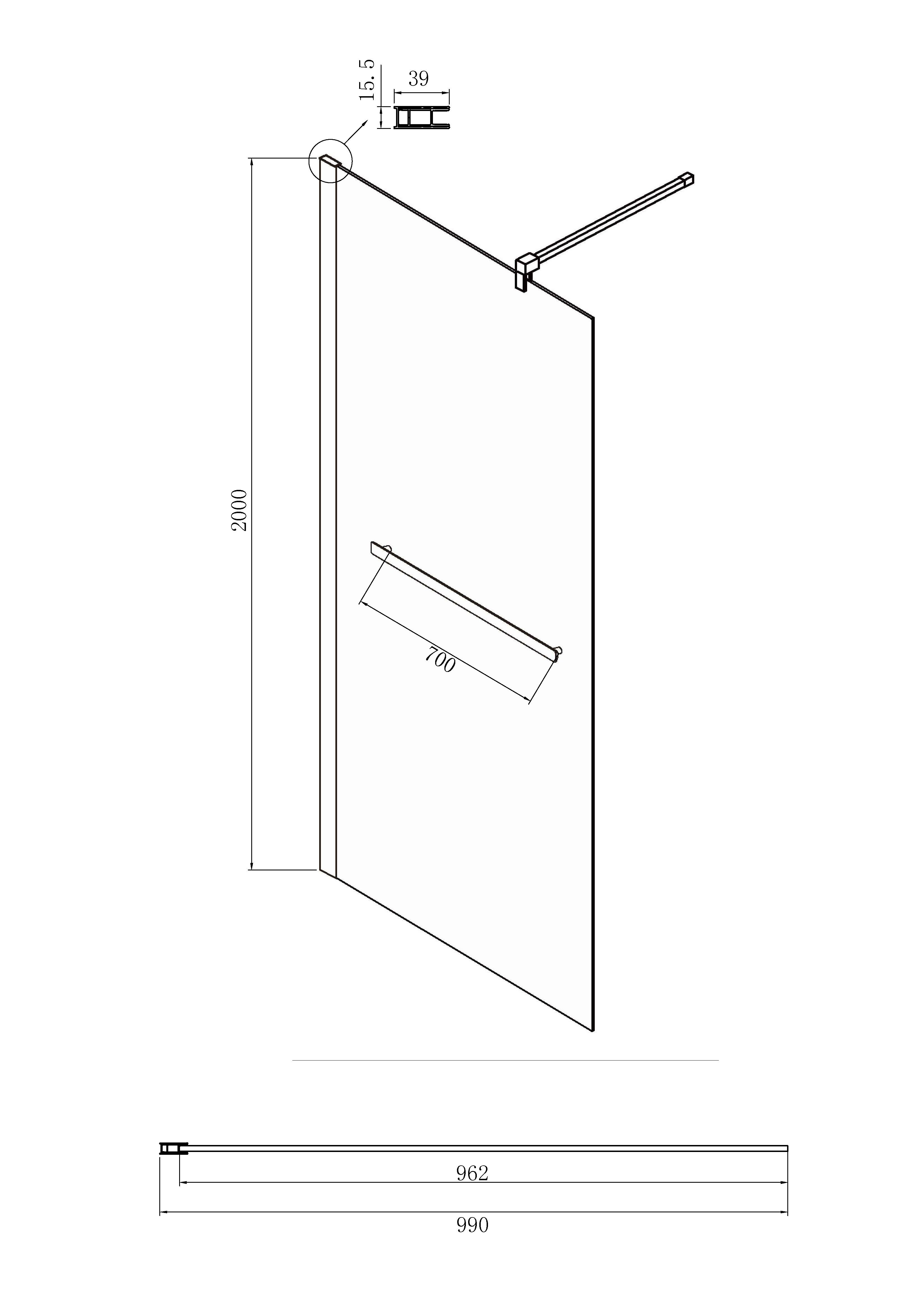 Душевая перегородка Ambassador Walk-In 100x200 15031235 профиль черный