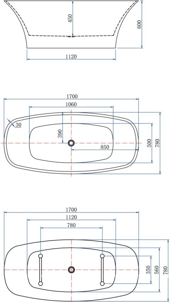 Акриловая ванна Aquanet Family Smart 170x78 см, 88778-MW-MB белый матовый/черный матовый