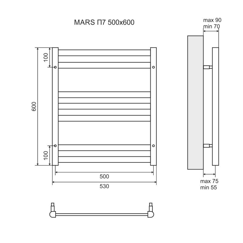 Полотенцесушитель водяной Lemark Mars LM35607 П7 50x60