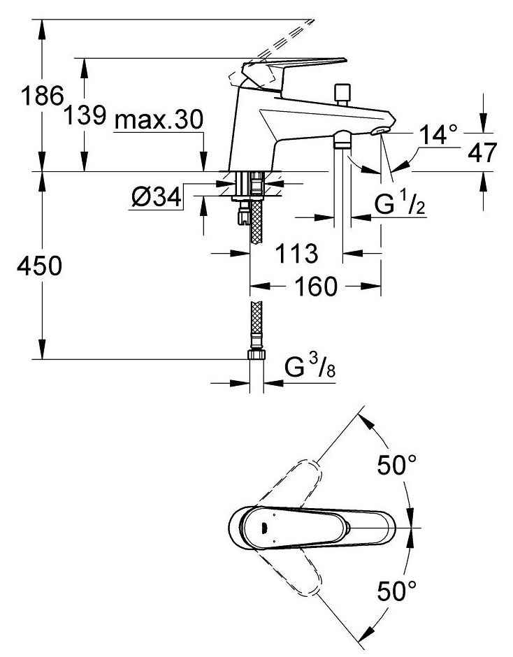 Смеситель для ванны Grohe Eurodisc Cosmopolitan 33192002