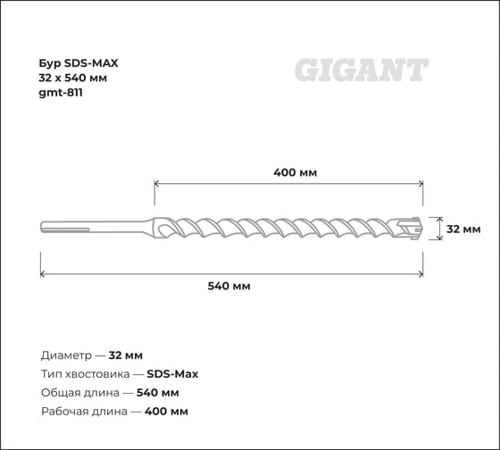 Бур SDS-MAX 32x540 мм Gigant gmt-811