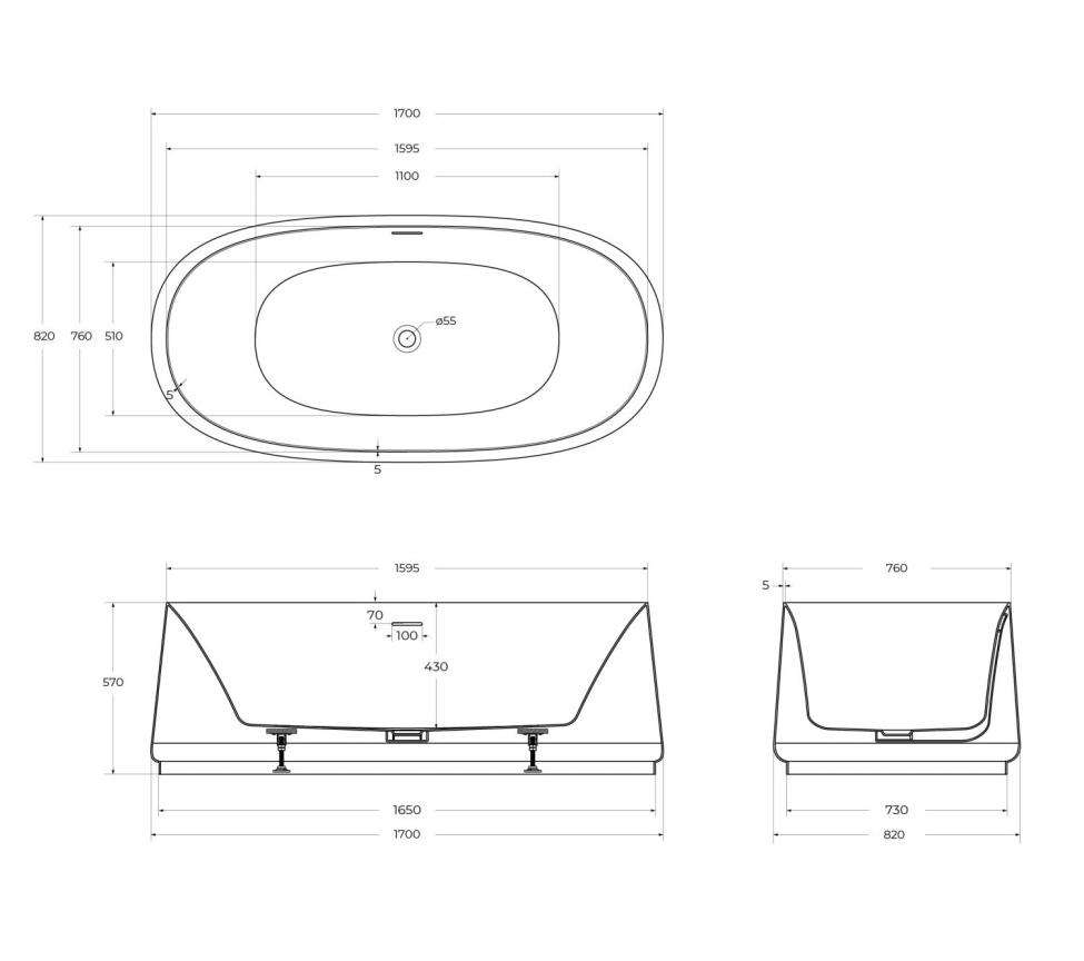 Акриловая ванна Cezares Lux CZR-LUX-CENTRAL-170-82-58 170x82 см белый глянцевый