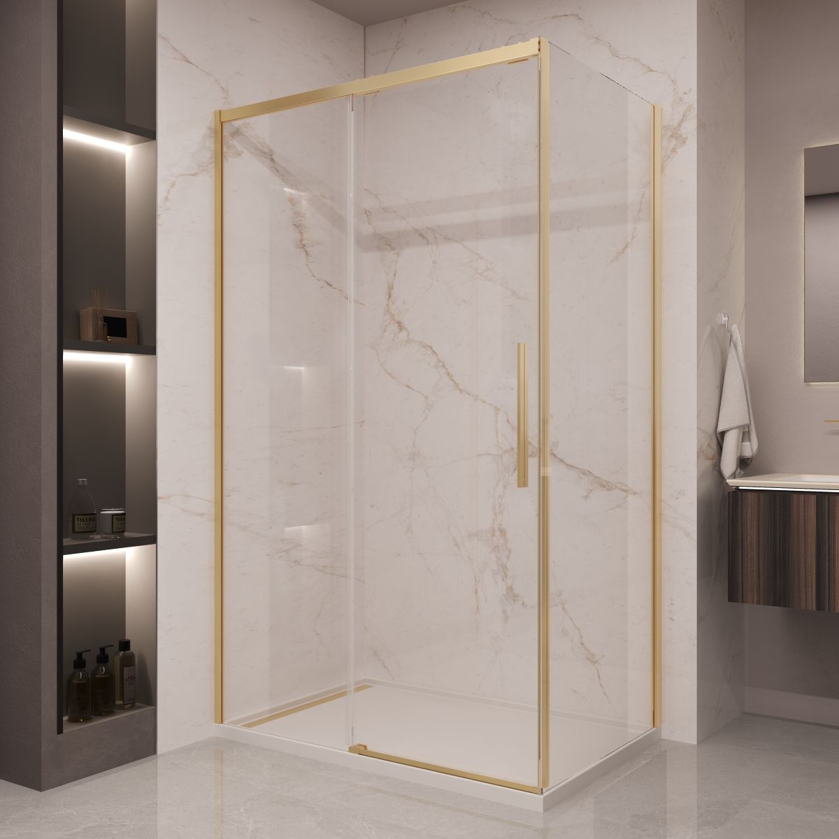 Душевой уголок Vincea Stella VSR-1ST9011CLG 110x90 брашированное золото, прозрачное