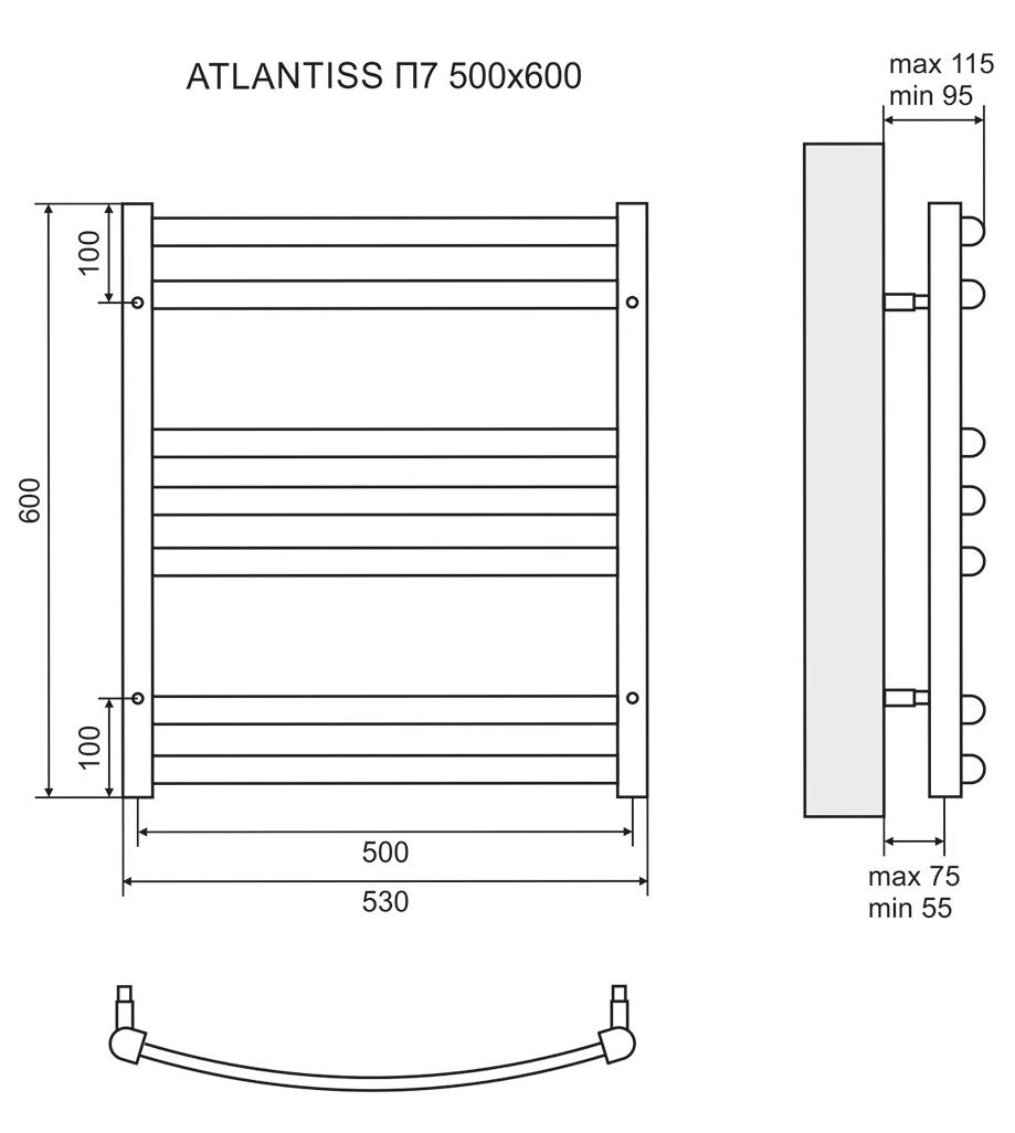 Полотенцесушитель водяной Lemark Atlantiss LM32607RBL П7 50x60, черный