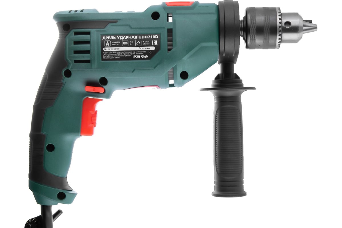 Ударная дрель Hammer Flex 710 Вт, 13 мм, 0-3000 об/мин, реверс UDD710D