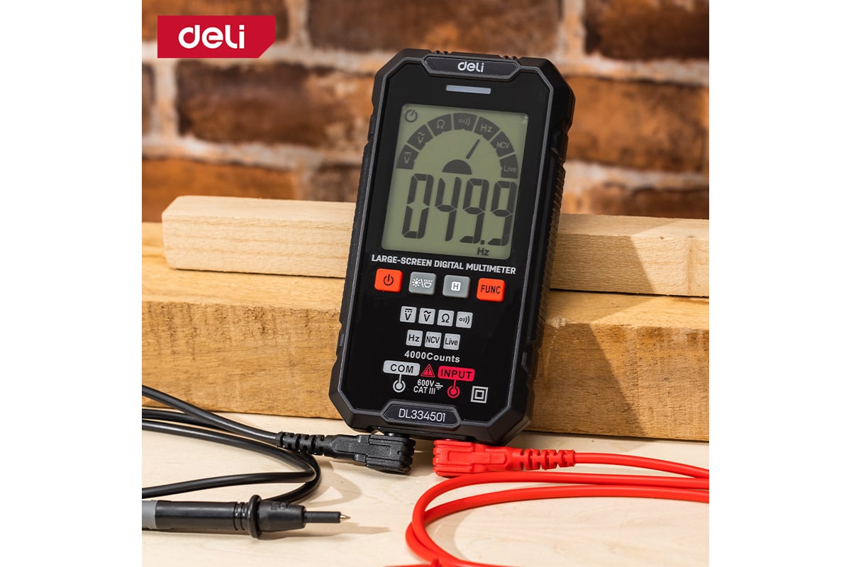 Многофункциональный цифровой мультиметр Deli DL334501 (напряжение 0.06-600 В, сила тока 0.006-0.6 А, сопротивление 40 МОм) 134671