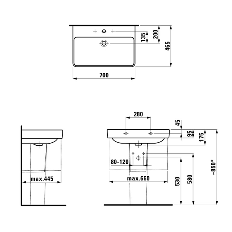 Раковина Laufen Pro S 70 см 8.1096.7.000.104.1