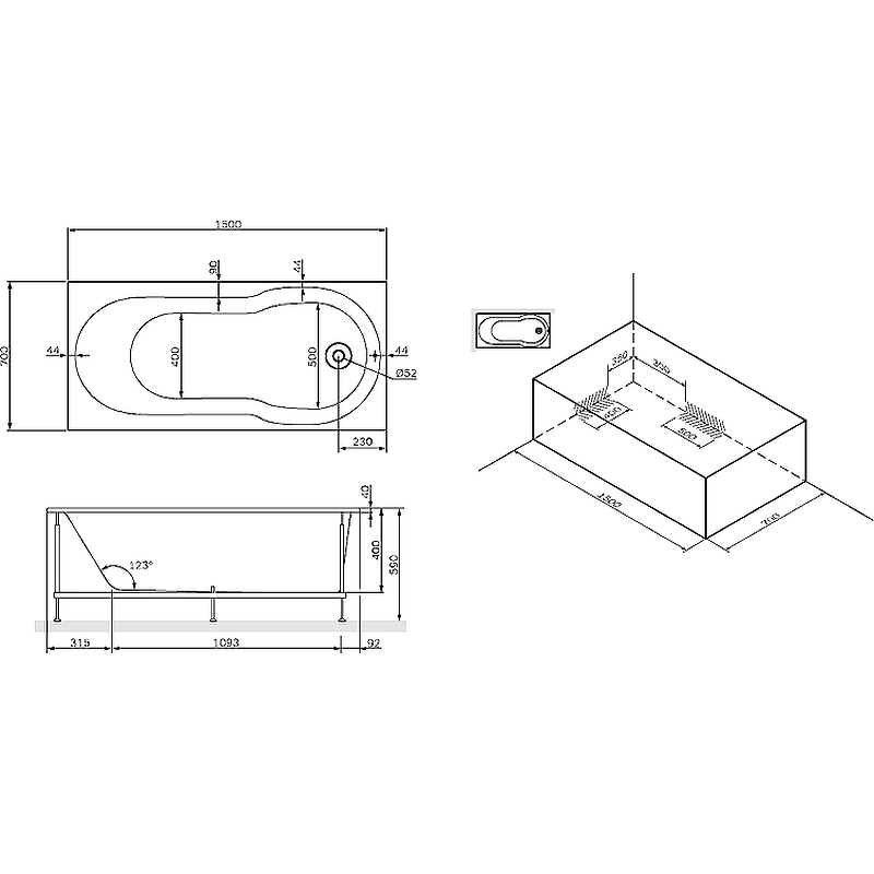 Акриловая ванна Am.Pm X-Joy W88A-150-070W-A 150x70 см